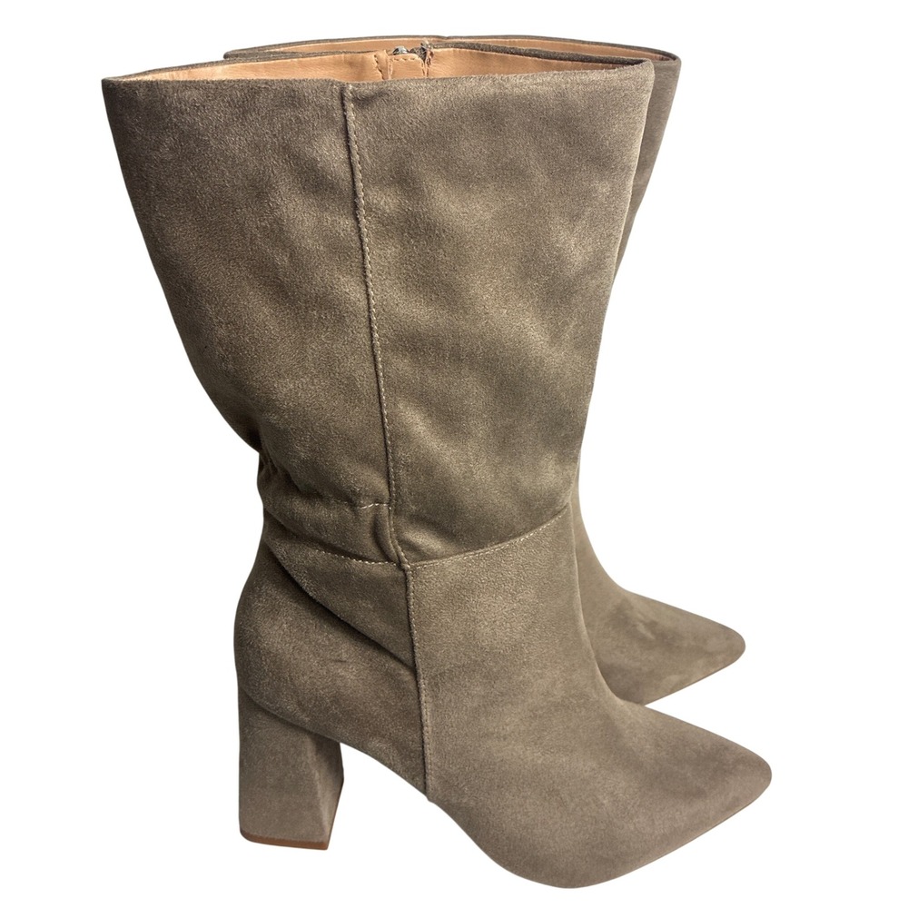 Eloquii Klaire Taupe Suede Mid Calf Block Heel Boots Pointed Toe 10W Wide Width